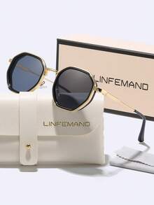 LINFEMAND 复古几何金属框架渐变装饰时尚眼镜，优雅派对/节日礼物，适合女性夏季海滩度假、户外、旅行 - 彩色 - 查看 16