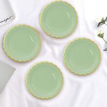 10pcs/20pcs/40pcs/Set,Green Paper Scalloped Plates With Gold Foil 9inch 7 Inch Disposable Green Scalloped Dinner Plates For Wedding Shower Birthday Party Dessert Plate - Green - View 3
