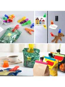 Un juego de pinzas para bolsas de aperitivos, clips de sellado de bolsas de aperitivos portátiles, clips de sellado magnéticos para refrigerador de varios tamaños y aberturas amplias mejoradas para bolsas de almacenamiento de alimentos/coloridos, herramientas de clips de sellado para la organización de la cocina en el hogar. (Debido a la producción manual, el producto puede tener defectos)