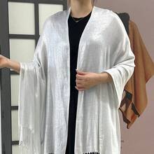 1pc Party, Dance, Dinner Sparkly Silver Thread Scarf Wrap Elegant - Silver - View 14