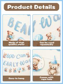 1Set Blue Little Bear Banner,Babyshower Decorative Hanging Banner,'We Can Bearly Wait' Backdrop Banner,Babyshower Decor,Gender Reveal Party Decorations,1st Birthday Party Background Decoration,Bridal Shower Favors,Holiday Party Supplies - Blue Bear - View 6