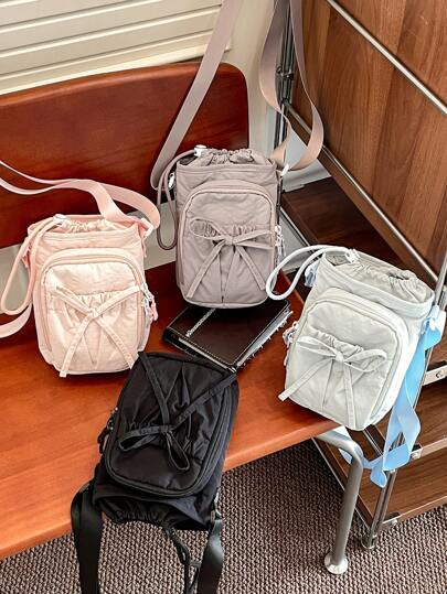 peach tree Peach Tree Women Bucket Shoulder Bag Crossbody Bag Water Bottle Bag For Sports Cycling Running Travel Daily Use Makeup Bag With Drawstring Design, Fashion Versatile Gift For Girlfriend