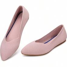 Womens Flat Shoes Classic Pointed Toe Flats Knitted Dress Shoes Soft Comfortable Dressy Flats Women - 粉色 - 查看 1