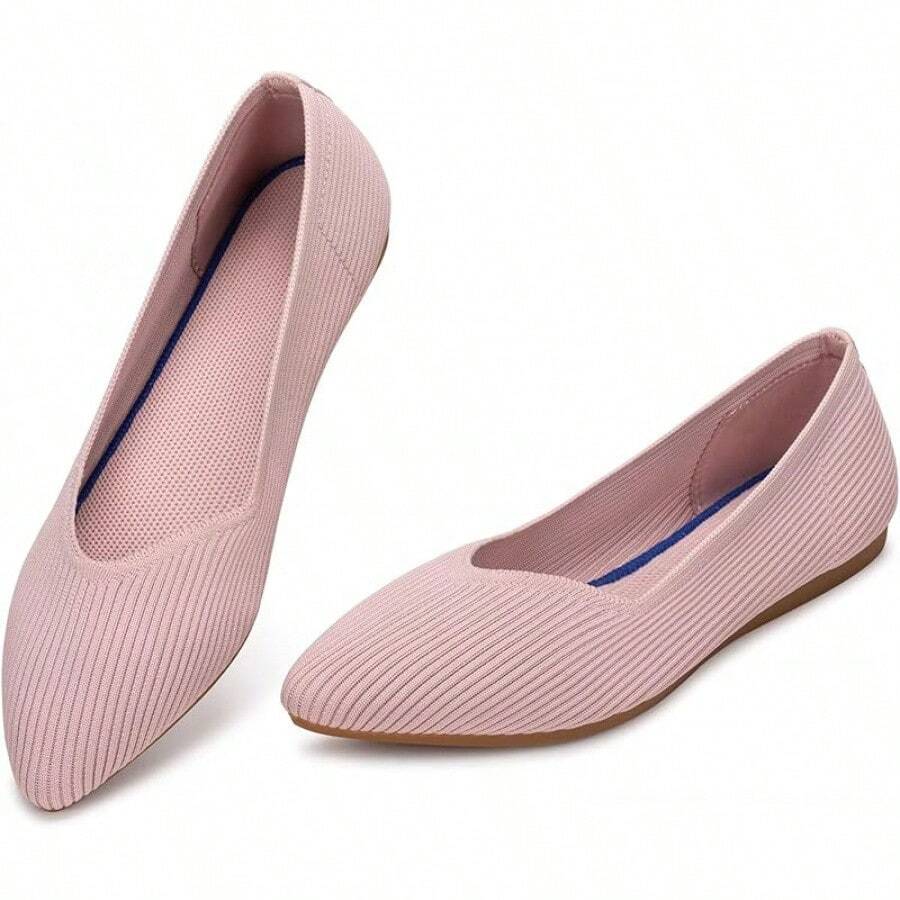Womens Flat Shoes Classic Pointed Toe Flats Knitted Dress Shoes Soft Comfortable Dressy Flats Women - 粉色 - 查看 1