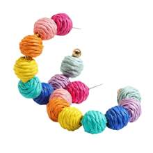 Pendientes de aro de rafia de colores, pendientes tejidos de estilo bohemio hechos a mano, accesorios para vacaciones de verano