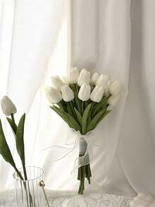 3pcs Mini White Tulip Artificial Flower, Wedding Home Decor Fake Flowers Gift - Multicolor - View 2