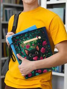 1pc Adorable Cat And Rose Themed Zippered Book Cover, Paperback Book Protective Sleeve, Paperback Book Cover, Book Jacket, Printed Book Bag With Front Pocket, Washable Book Pouch, Multifunctional Book Storage Bag Suitable For Students, Teachers, Book Lovers, Bible Enthusiasts