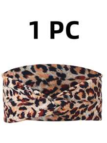 1/6pcs Elastane Fashion Leopard Print Yoga Headband - Wide Knot Sports Sweatband For Normal Hair Vintage Style Soft Stretchy Non-Slip Moisture-Wicking Leopard Print Headbands For Women - Stylish Sports Accessories For Running, Cycling, Gym