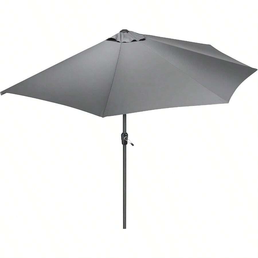 2.7m Half Parasol Round Garden Balcony Umbrella With Crank Handle & UV Protection (Grey) - Grey - View 1