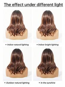 16 英寸优雅棕色合成假发，带刘海，深根渐变棕色波浪发，适合女士日常派对、角色扮演、度假旅行使用 - 漸層棕色 - 查看 9