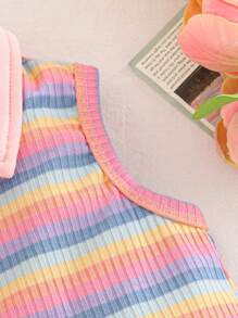 2 Stücke/Set Baby Mädchen Sommer Geripptes V-Ausschnitt ärmelloses Top und rosa Shorts Set