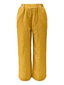 Ensemble décontracté pour femmes en 2 pièces, top sans manches avec nœud devant et pantalon large. Ensemble assorti léger et confortable pour le printemps/été et les vacances - Jaune citron - Voir 5