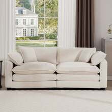 Corduroy Loveseat Couch,Modern 2 Seater Cloud Couches For Living Room,Modular Sectional Cloud Sofas With Deep Seat,Large Love Seat For Small Spaces,Apartment,Office. (Beige, 2 Seater) - 米色 - 查看 6