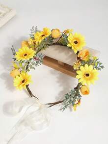 1pc Nature-Inspired Daisy Flower Headband, Sweet Bridesmaid Accessory For Girls - Yellow - View 6