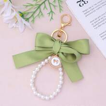 1pc Faux Pearl Beaded Bracelet, Keychain, Phone Lanyard, Cute Bowknot Keyring, Wallet Charm, Earphone Case Accessories, Women Daily Use, Gift