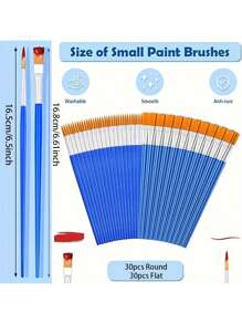 30 pièces/50 pièces/100 pièces Set de pinceaux à cheveux en nylon plats et pointus, convenant pour la peinture acrylique à l'huile professionnelle, l'aquarelle, la peinture de visage, l'art sur rocher, la manucure, l'artisanat, fournitures pour artistes et passe-temps