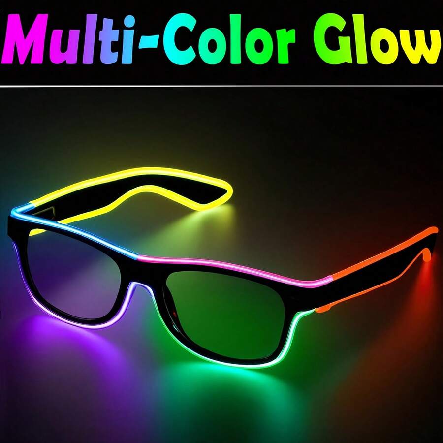 LED无线发光眼镜，多色发光霓虹灯眼镜，无线款式，USB充电，三种光源闪烁模式，适合狂欢派对EDM、万圣节