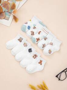 10 Pairs Of Super Soft And Adorable Bear & Striped Socks With Elastic For Babies And Children - Multicolor - View 3