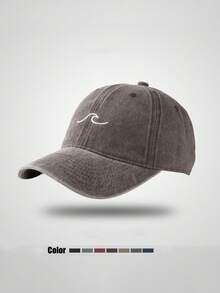 新款复古做旧波浪图案刺绣棒球帽，休闲波浪图案太阳帽，适合学生和情侣