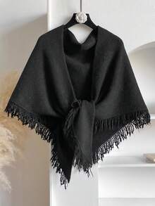 1pc Minimalist High-Quality Wool Blend Solid Color Fringed Triangle Scarf, Women Fashion Versatile A/C Room Triangle Shawl Outerwear Neck Warmer For Dress - Multicolor - View 11