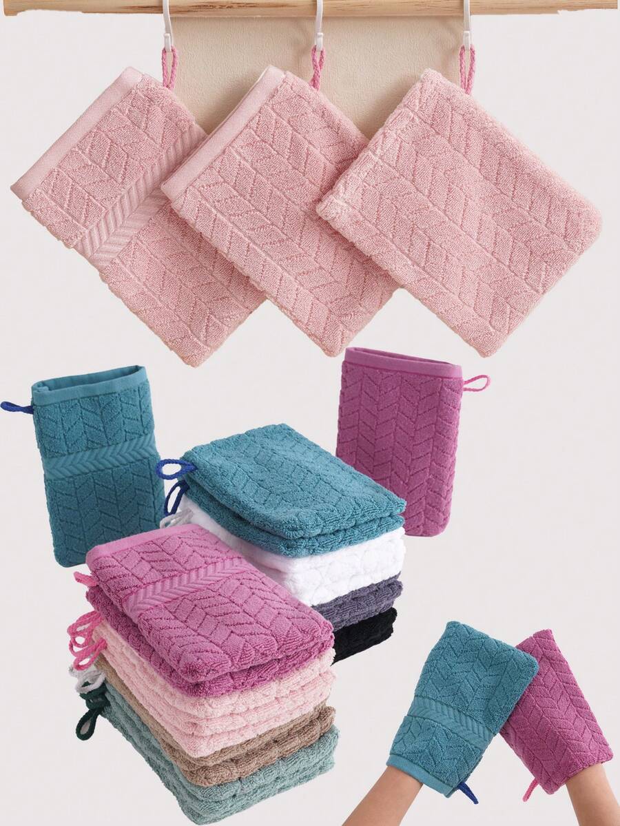 3/9pcs Bath Gloves, Soft Face & Body Shower Scrub Towel, Terry Cloth Material, Absorbent & Reusable, 15*22cm, Multiple Colors Available Back To School Dish Cloths Kitchen Towel