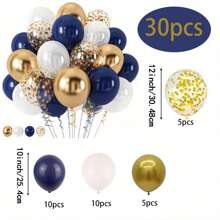 30pcs Navy Blue, White And Gold Glitter Latex Balloons, Suitable For Wedding, Birthday Party, Celebration And Graduation Decoration, Elegant Metallic Feel, Fashionable Balloon Arrangement, Latex Party Balloons, Birthday Decoration