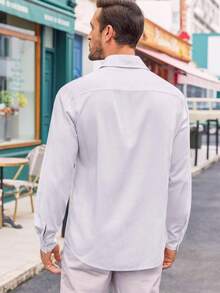 hoteel Mens Cotton Linen Casual Shirts Beach Shirts For Men Button Down Long Sleeve Shirt Lapel Collar Blouse Regular Fit Plain Tops Casual Spring Summer - 白色 - 查看 3