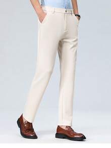 3 件套男士经典设计长裤，纯色弹力商务裤，适合春夏季，优雅奢华风格 - 彩色 - 查看 4