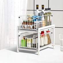 Living And Home Sliding Under-Sink Rack - 2-Tier Pull-Out Organizer (26cm White)