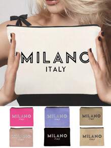 Printed With Letters MILANO Multi Functional Canvas Bag, Makeup Bag - Lightweight And Odorless Polyester Travel Wash Bag,Portable Makeup Bag, Perfect Travel Organizer For Cosmetics And Stationery, Canvas Bag,Fashionable Multifunctional Makeup Bag, Mother Makeup Bag, Travel Essentials, Dormitory Supplies, Bathroom Storage, Jewelry Storage, Lip Oil And Cosmetics Storage Bag School Supplies Pouch Make Up Bag Holiday Essentials,Mother's Day Gift