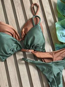 Kit 2 Biquíni Fio Dental Fita Bronze Cortininha Moda Praia Verão 2025 com bojo poliamida  Simples  elegante  Casual