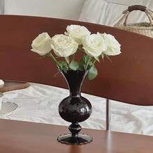 Lake Balaton 1pc Black Glass Vase, Suitable For Dried Flowers, Hydroponics, And Home Decor, Can Be Used As Tabletop Decoration,Halloween Decor, Fall Decor Room Decor Flower Vase - Black - View 3