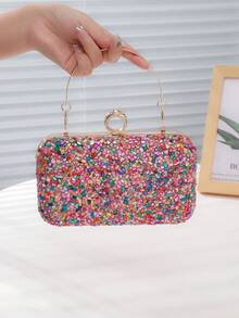 1PC Glitter Bling,Shiny Glamorous,Elegant,Exquisite Mini Contrast Color Evening Clutch Bag With Metal Chain Dinner Bag,Evening Bag For Party Girl,Woman,For Female Perfect For Party,Wedding,Prom,Dinner/Banquet,For Cocktail Best Gift For Women