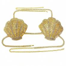 1pc Sexy Seashell & Rhinestone Decorated Bralette, Stylish Body Chain Jewelry For Beach, Nightclub Party, Women