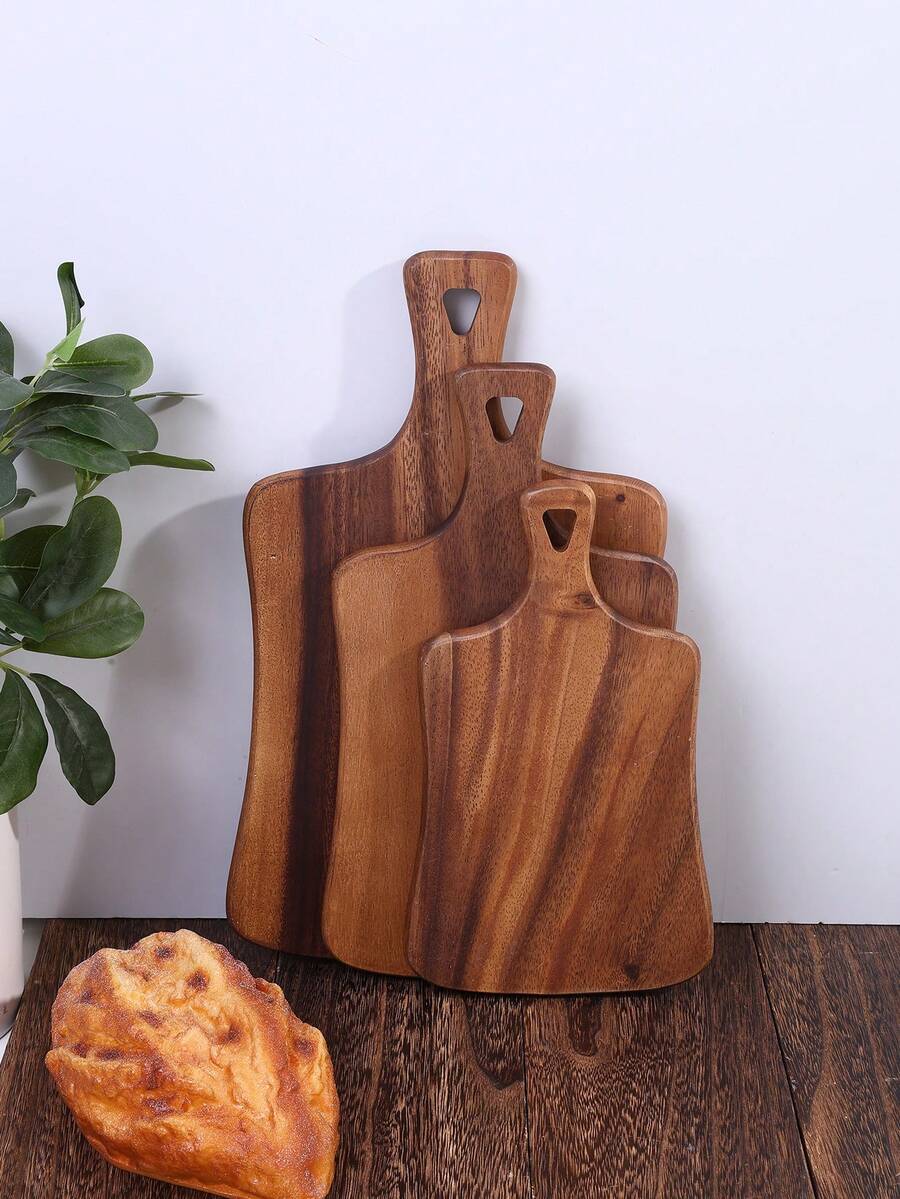 3pcs/1pc Teak Wooden Cutting Board, Steak Board, Bread Board, Cheese Board, Fruit Board - Brown - View 1