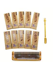 Brown 78mm Self-Rolling Cigarette Paper + Random Color Cigarette Holder + Gold Spoon Home Gadget Ultra-Thin Slow Burning Roll Paper With Tip Lovers Gift Party Gift For Friends Gift For Outdoor Items Easy To Carry