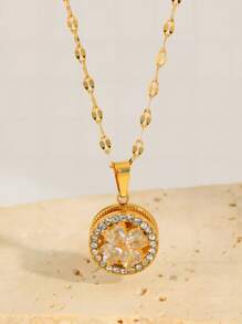 1 Piece Of Light Luxury Elegant Stainless Steel Rotatable Multi-Color Flower Pendant Necklace Elegant And Fashionable Representative Jewelry Suitable For Daily/Banquet/Party Wear Holiday For Girlfriend For Girlfriends