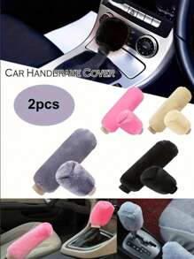 2pcs Plush Hand Brake Cover & Gear Shift Knob Sleeve Set, Soft Comfortable Car Interior Accessories, Suitable For Manual Transmiss