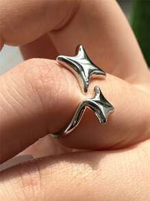 1 pieza Anillo abierto ajustable de cobre, estilo brillante de estrella de 4 puntas en oro o plata, regalo clásico de joyería para hombres y mujeres