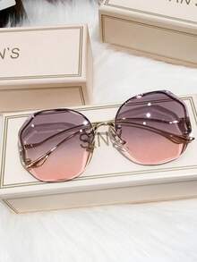 Frameless Round Fashion Glasses, Fashion Designer Gradient Glasses For Women, Rimless Curved Metal Bridge For Summer Beach Vacation,Outdoor,Travel - Multicolor - View 4