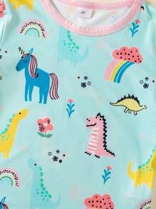 BrownBark 6 قطع/مجموعة ملابس كاجوال للبنات، ملابس علوية بطبعة ديناصور+توب أكمام قصيرة+شورت كاجوال، ملابس منزلية مريحة للأطفال