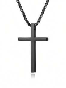 1pc/3pcs Simple Fashion Cross Necklace, Glossy Cross Necklace, Sweater Necklace, Gold And Silver Black Necklace, Hip Hop, Suitable For Men's Daily Life, Gifts For Men, Birthday Gift, Anniversary Gift, Punk Style, Necklace For Weddings, Celebrations And Parties, Musty, Office Outfits, Accessories, Casual Accessories - Multicolor - View 7