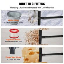 Shop Vacuum Wet And Dry, 5 Gallon 6 Peak  Wet/Dry Vac, Powerful Suction With Blower Function With Attachments 2-In-1 Crevice Nozzle, Small Shop Vac Perfect For Carpet Debris, Pet Hair, Car - 查看 3