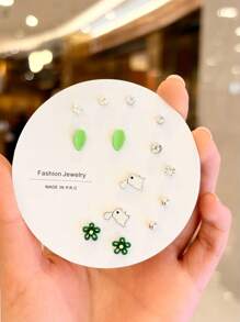 14pcs Elegant Mini Weekly Earring Set, Korean Style Versatile Rhinestone Ear Jewelry