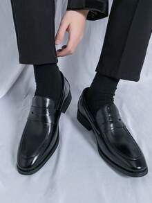 2025 Summer Men Slip-On Loafers, Casual Leather Shoes, Driving Moccasins, British Style Formal Dress Oxfords - Black - View 10