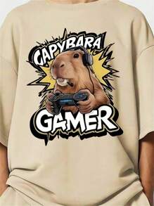 Chłopięcy T-shirt z krótkim rękawem i spodenkami z nadrukiem Capybara Pattern