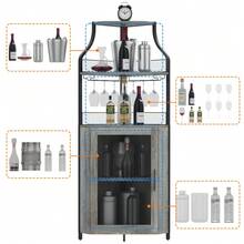 Huisuilinss Corner Bar Cabinet With Detachable Wine Rack,Home Bar For Liquor And Wine Storage,Small Sideboard And Buffet Cabinet With Glass Holder,Mesh Door For Kitchen Dining Room Living Room Or Cellar - Grey - View 5