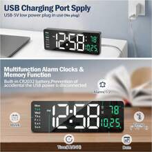Reloj de pared digital grande de 16 pulgadas con indicación de hora, fecha, temperatura y semana, temporizador, formato de 12/24 horas, atenuación automática, reloj de pared LED con control remoto para sala de estar, aula, gimnasio, iglesia, tienda, garaje (sin adaptador), decoración de habitación, decoración de pared del dormitorio, decoración del dormitorio, vuelta al colegio, decoración escolar