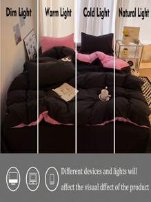 3pcs Set Black & Pink Ultra Soft Dorm Bedding Duvet Cover & Pillowcase Set, Breathable Bedroom Bedding, 1 Duvet Cover & 2 Pillowcases (No Filling), Machine Washable