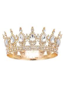 1pc Red & Gold Bridal Crown, Golden Headpiece, Crystal Princess Crown, High-End Adult Birthday Tiara Valentine's Day Accessories - Multicolor - View 5